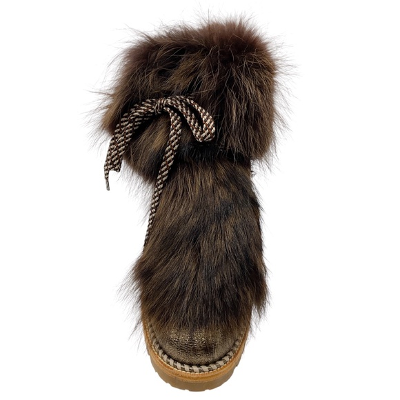 CHRISTIAN LOUBOUTIN BRONZE METALLIC / BROWN FANNY FLAT ROCHE FUR SPECCHIO LEATHE - Picture 4 of 8